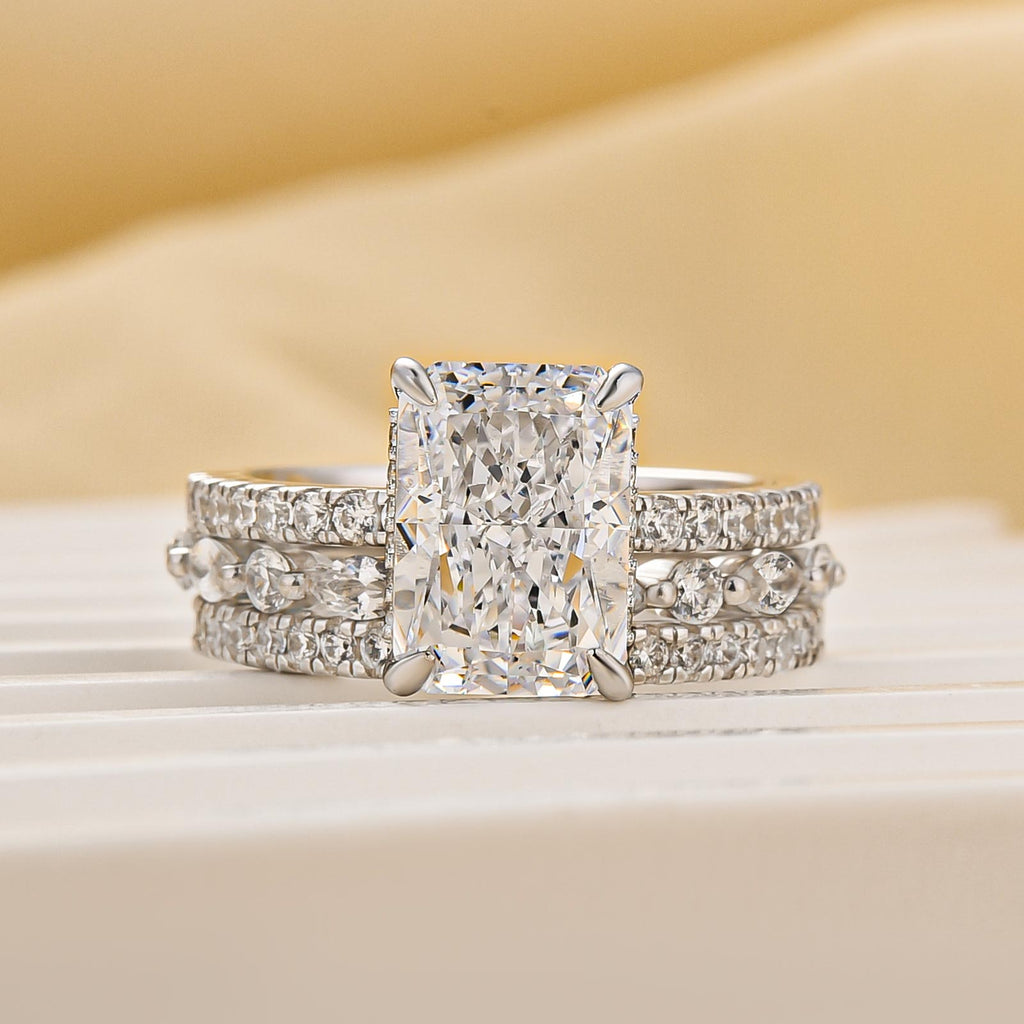 3PC Wedding Set Elegant 3.5 Carat Radiant Cut Simulated Diamond Engagement Ring with Round & Marquise Accents Bands