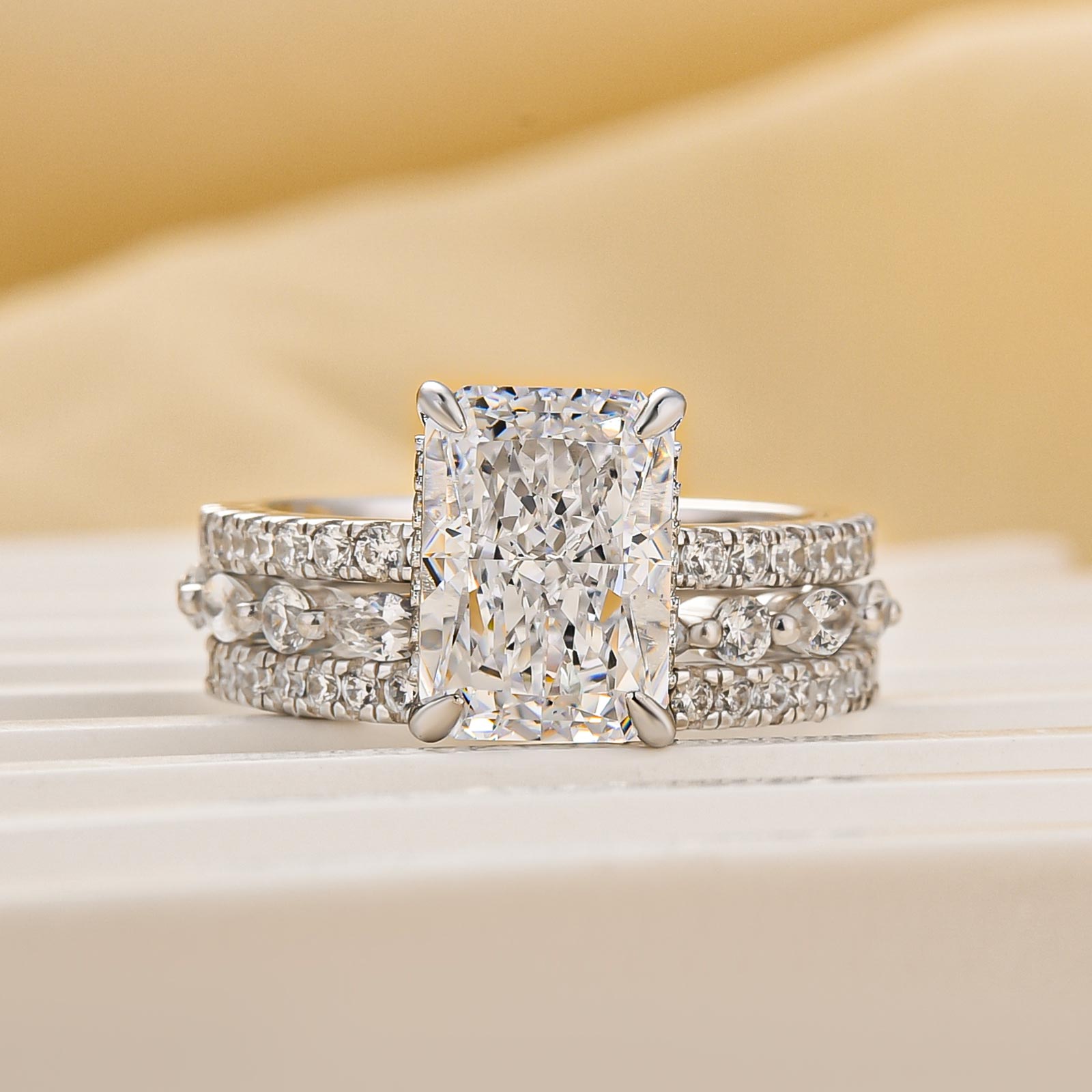3PC Wedding Set Elegant 3.5 Carat Radiant Cut Simulated Diamond Engagement Ring with Round & Marquise Accents Bands