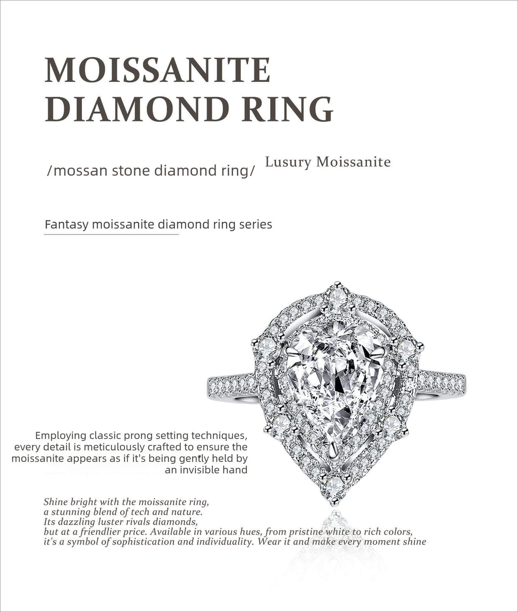 2ct Pear-Shaped Ice-Cut Moissanite Ring for Women | S925 Sterling Silver | Elegant Luxury Jewelry