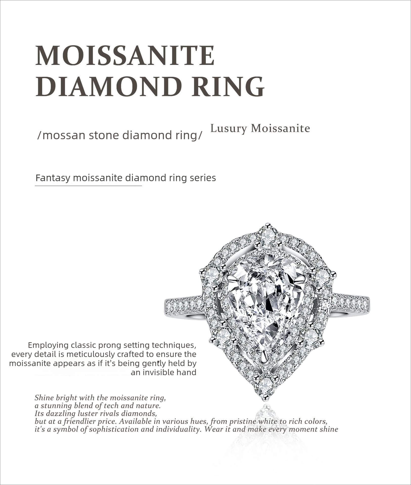 2ct Pear-Shaped Ice-Cut Moissanite Ring for Women | S925 Sterling Silver | Elegant Luxury Jewelry