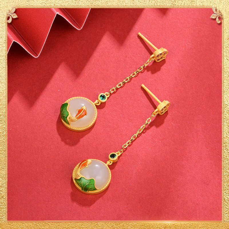 Carps playing with lotus flowers Earrings