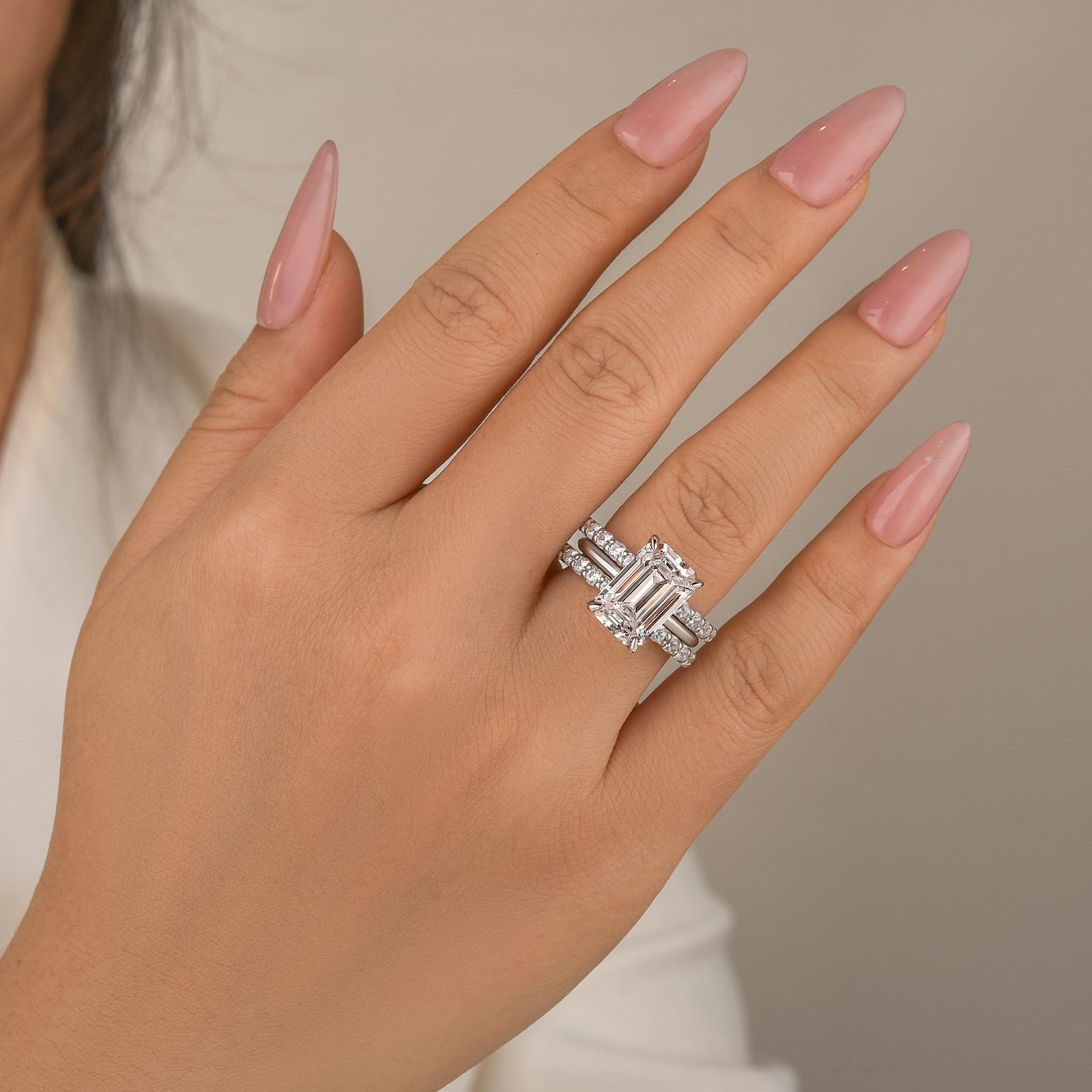 3PC 5.0Ct Emerald Cut Wedding Ring Set With 2PC Open Wedding Bands