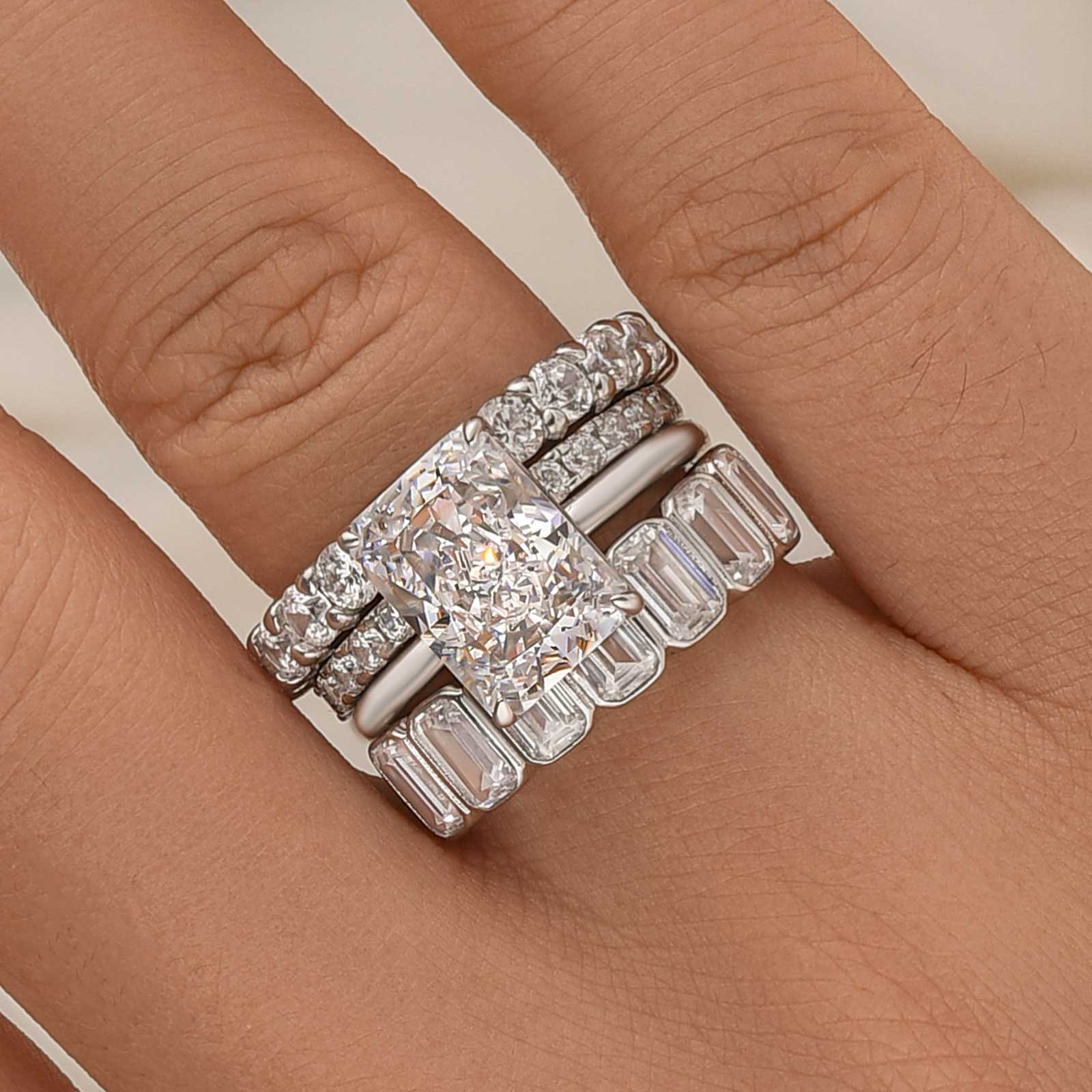 4PC Wedding Ring Set Radiant Cut Simulated Diamond Engagement Ring With Classic Wedding Band