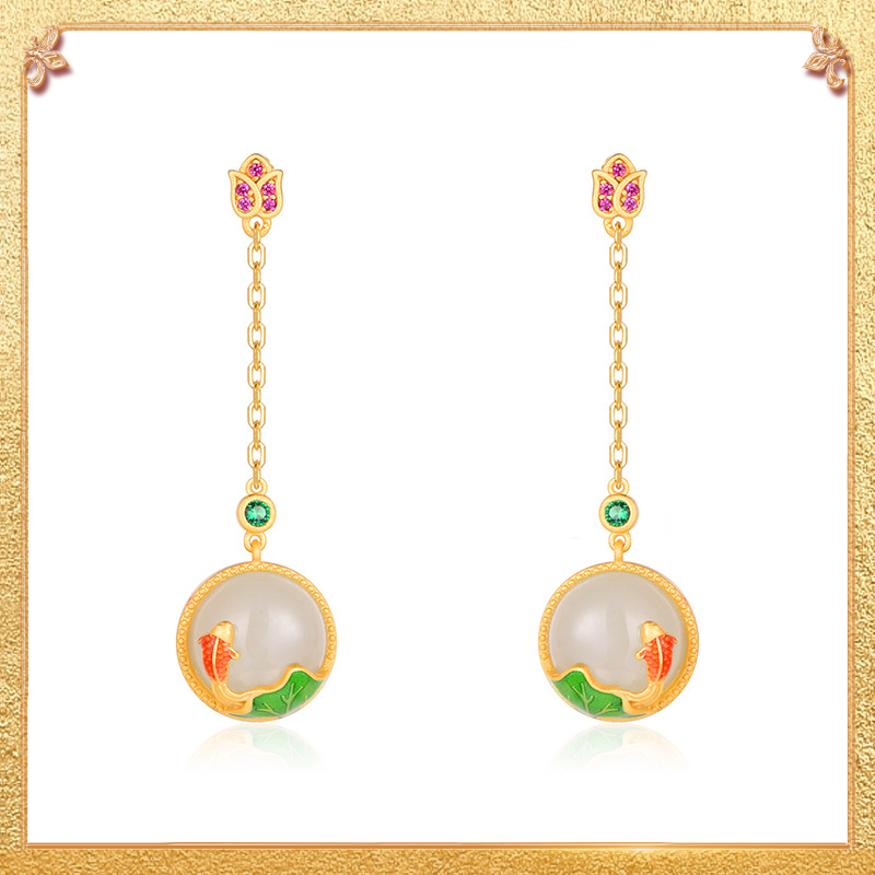 Carps playing with lotus flowers Earrings