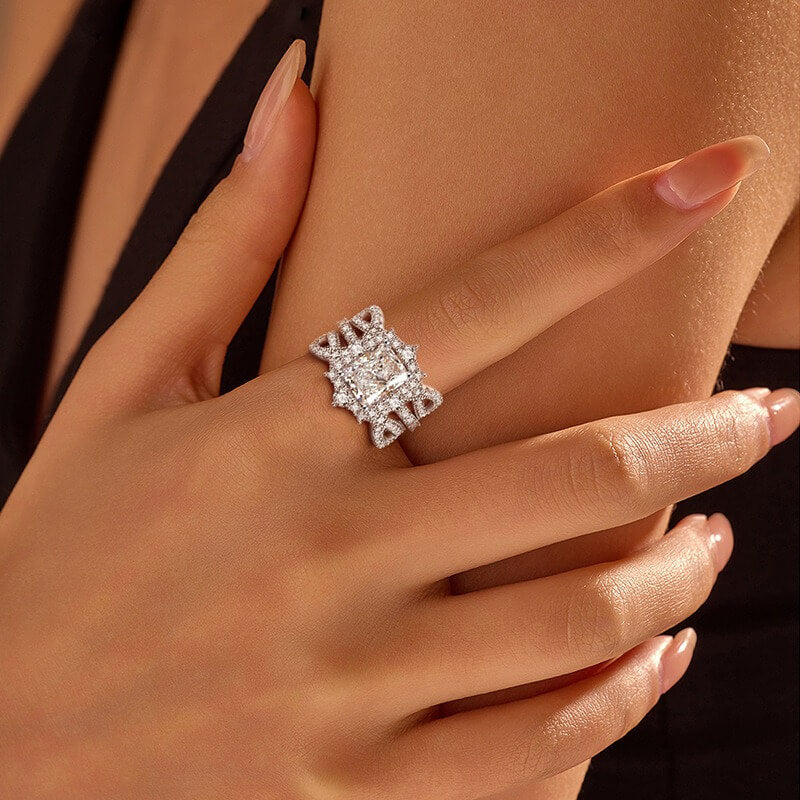 Luxury 4-Carat Moissanite Cluster Ring, 925 Sterling Silver Engagement & Wedding Band with Diamond Accents