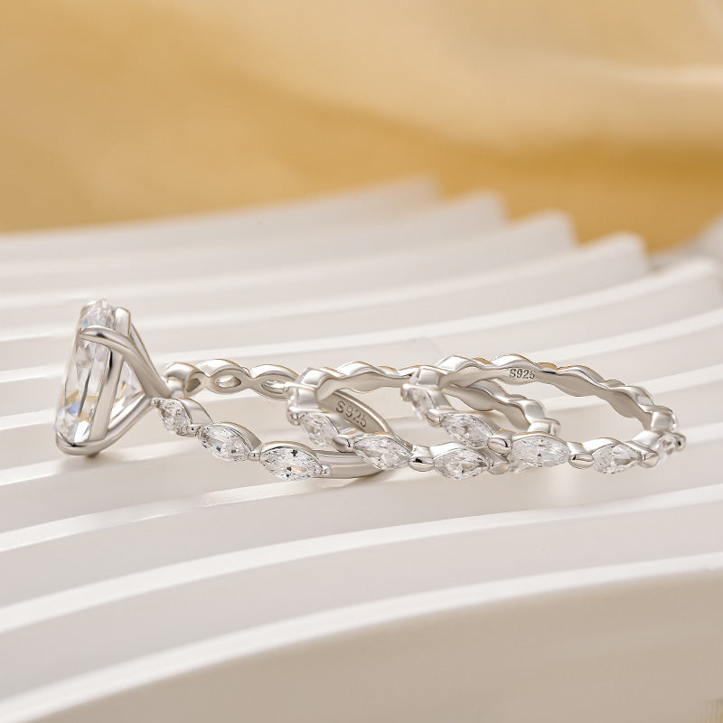 3PC Wedding Ring Set 4.5Ct Oval Cut Engagement Ring With Marquise Cut Full Wedding Band
