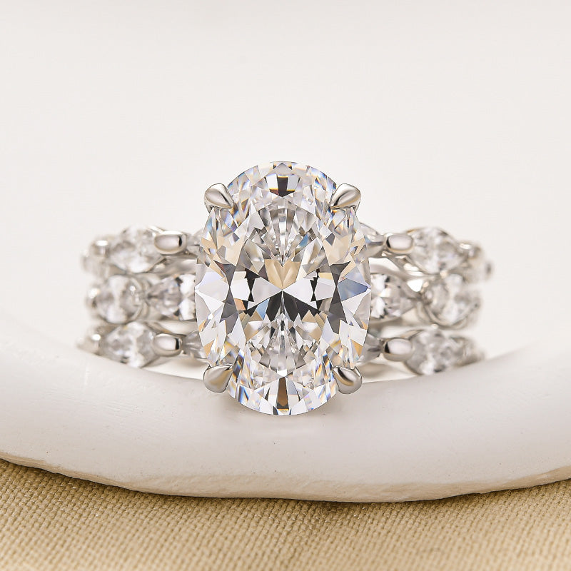 3PC Wedding Ring Set 4.5Ct Oval Cut Engagement Ring With Marquise Cut Full Wedding Band