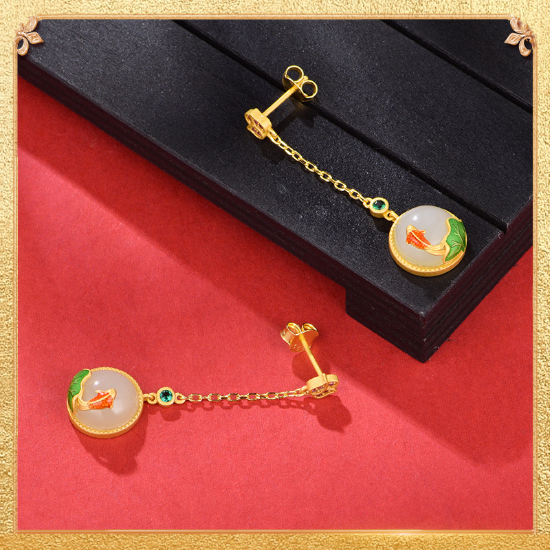 Carps playing with lotus flowers Earrings