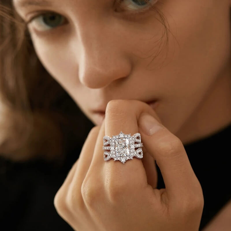 Luxury 4-Carat Moissanite Cluster Ring, 925 Sterling Silver Engagement & Wedding Band with Diamond Accents