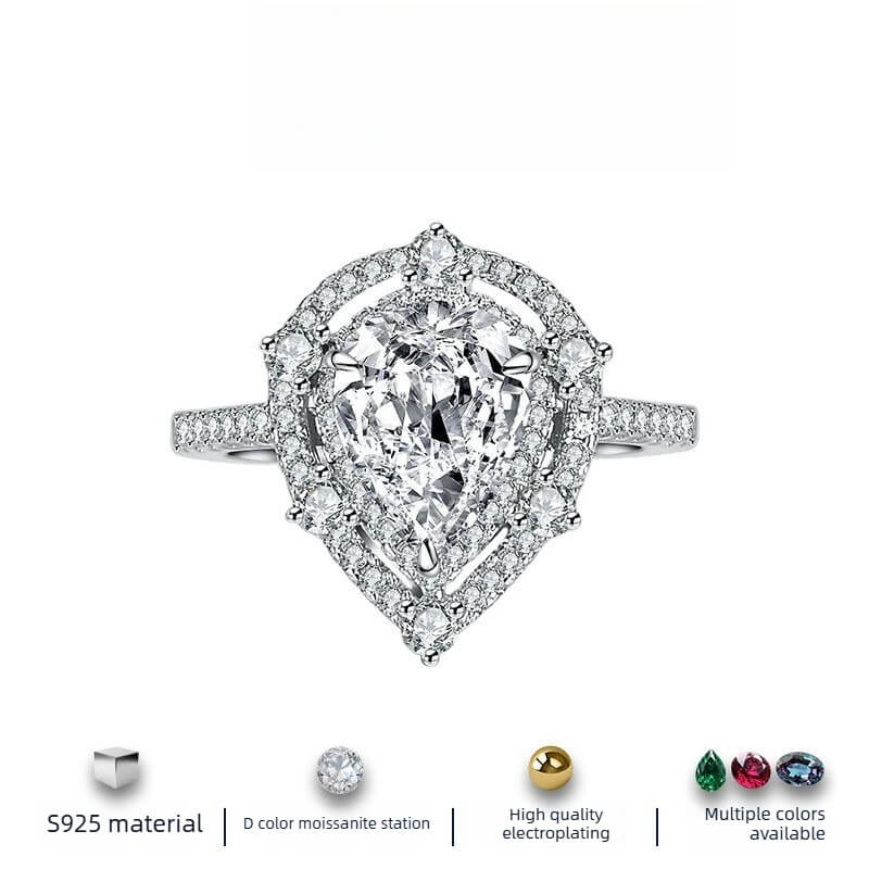 2ct Pear-Shaped Ice-Cut Moissanite Ring for Women | S925 Sterling Silver | Elegant Luxury Jewelry