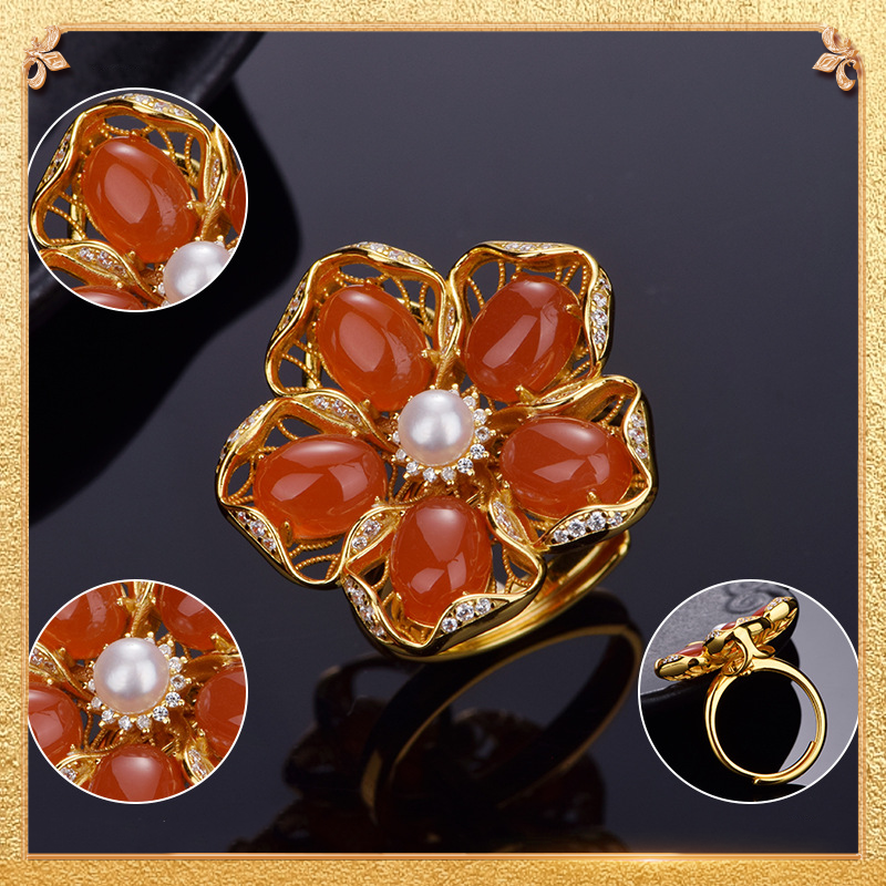 Double-wear South Red Agate Ring & Pendant
