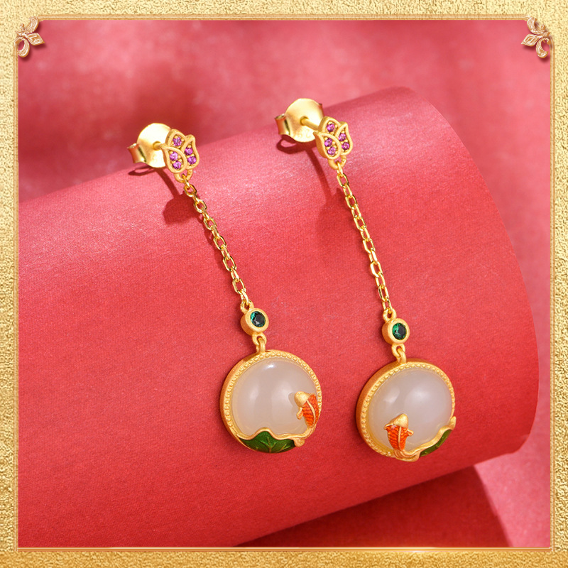 Carps playing with lotus flowers Earrings