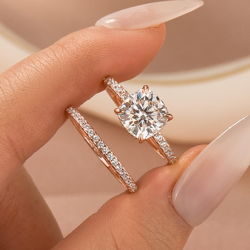2.5 Carat Cushion Cut Bridal Wedding Ring Set Travel Ring With Half Eternity Wedding Band