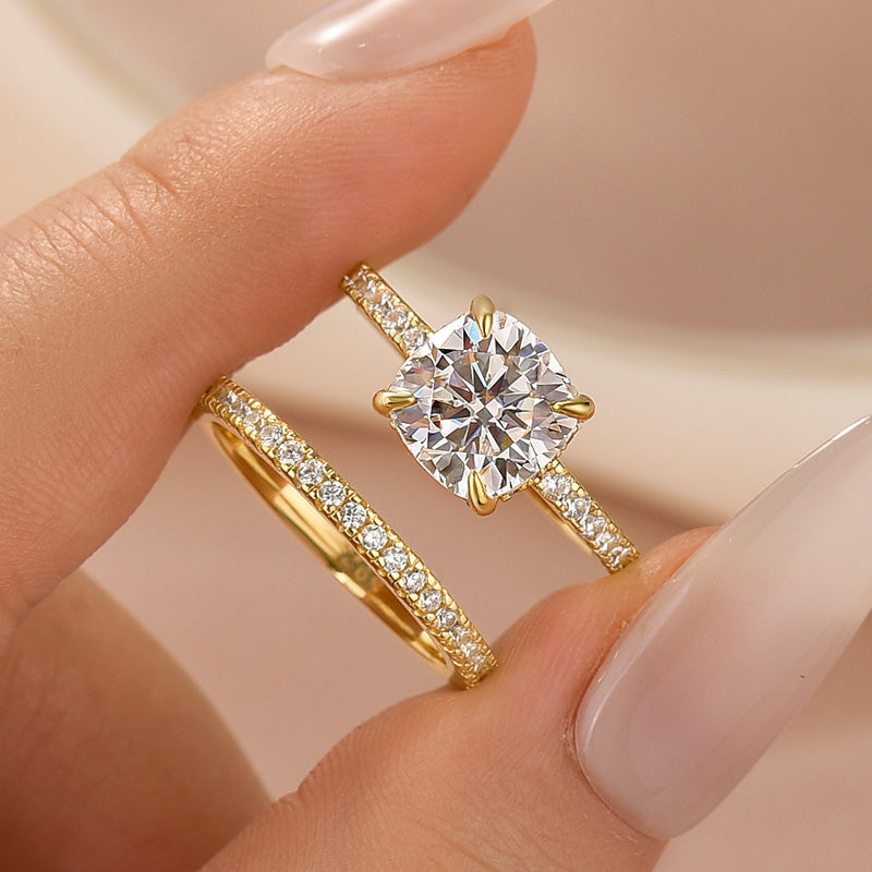 2.5 Carat Cushion Cut Bridal Wedding Ring Set Travel Ring With Half Eternity Wedding Band