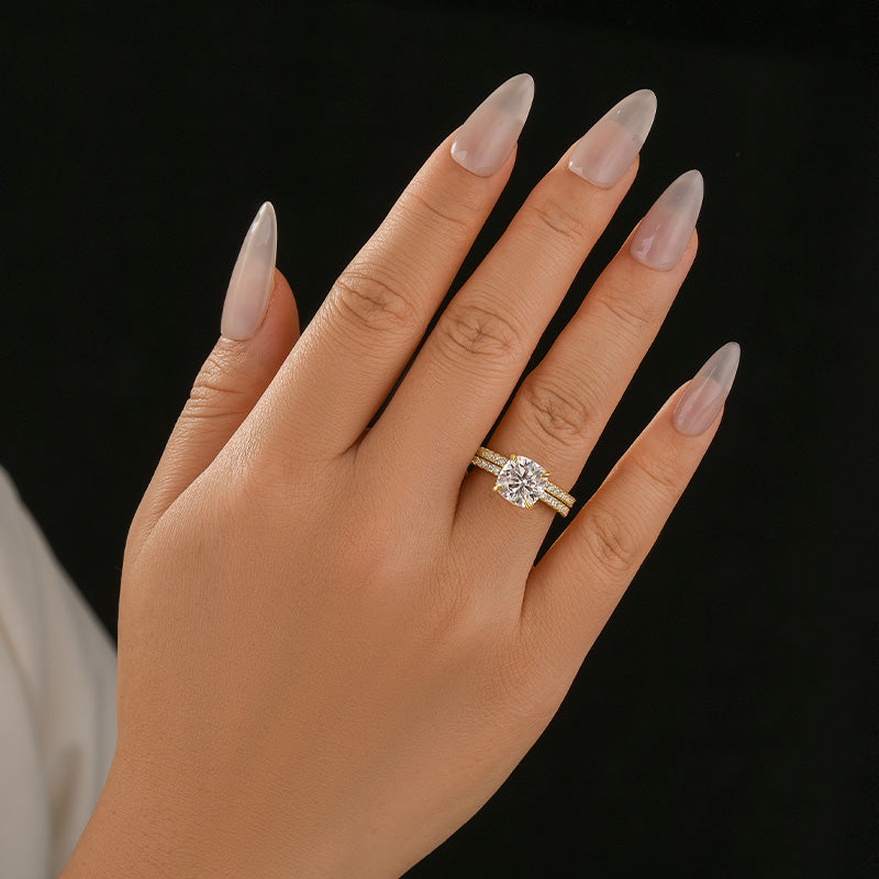 2.5 Carat Cushion Cut Bridal Wedding Ring Set Travel Ring With Half Eternity Wedding Band