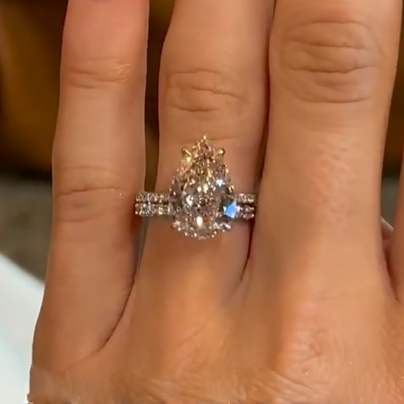 Maxine 4.5 Carat Pear Cut Wedding Ring Set With Open Wedding Band