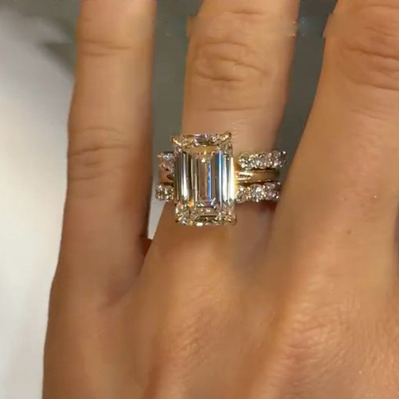 3PC 5.0Ct Emerald Cut Wedding Ring Set With 2PC Open Wedding Bands