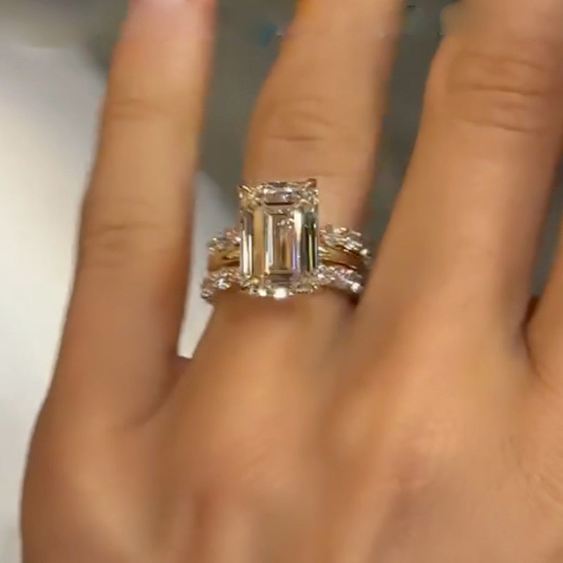 3PC 5.0Ct Emerald Cut Wedding Ring Set With 2PC Open Wedding Bands