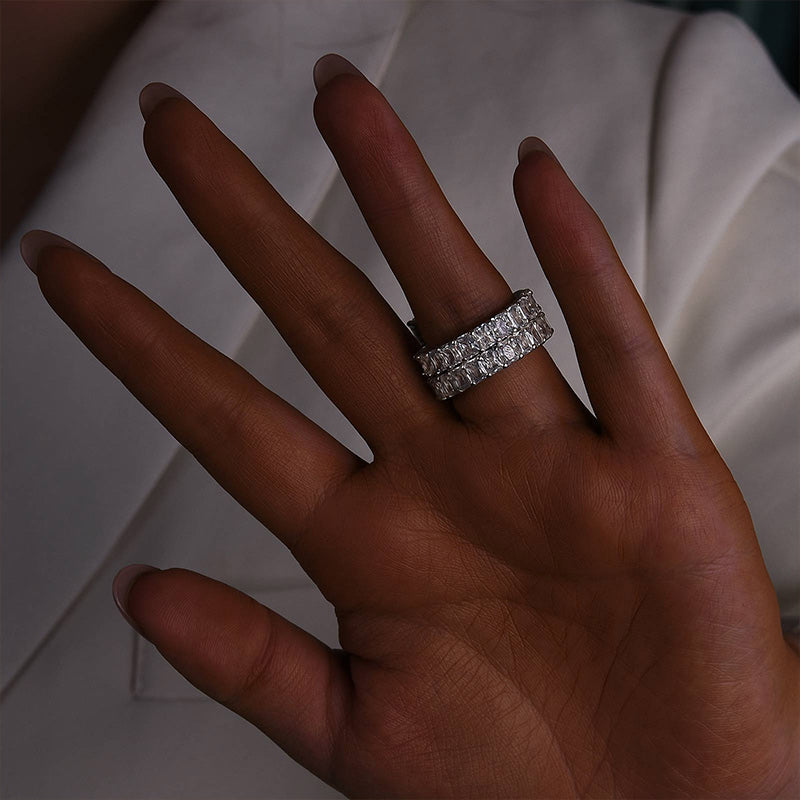 2PC Wedding Set Luxe 5.0Ct/3.5Ct Luxe Radiant Cut Engagement Ring With Radiant Cut Wedding Band