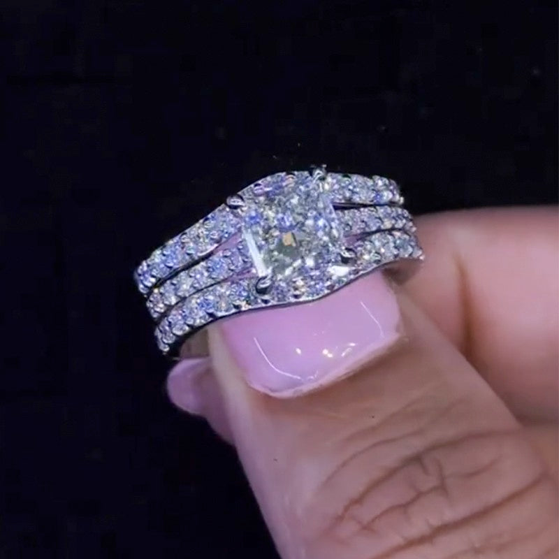 2PC Enhancer Wedding Set Gorgeous 2.0Ct Princess Cut Engagement Ring With Enhancer Wedding Band