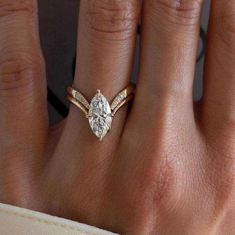 Unique 3.0Ct Marquise Cut Insert Wedding Ring Set For Women In Sterling Silver