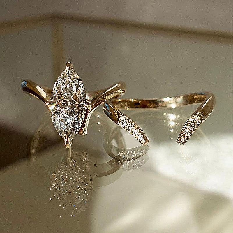 Unique 3.0Ct Marquise Cut Insert Wedding Ring Set For Women In Sterling Silver