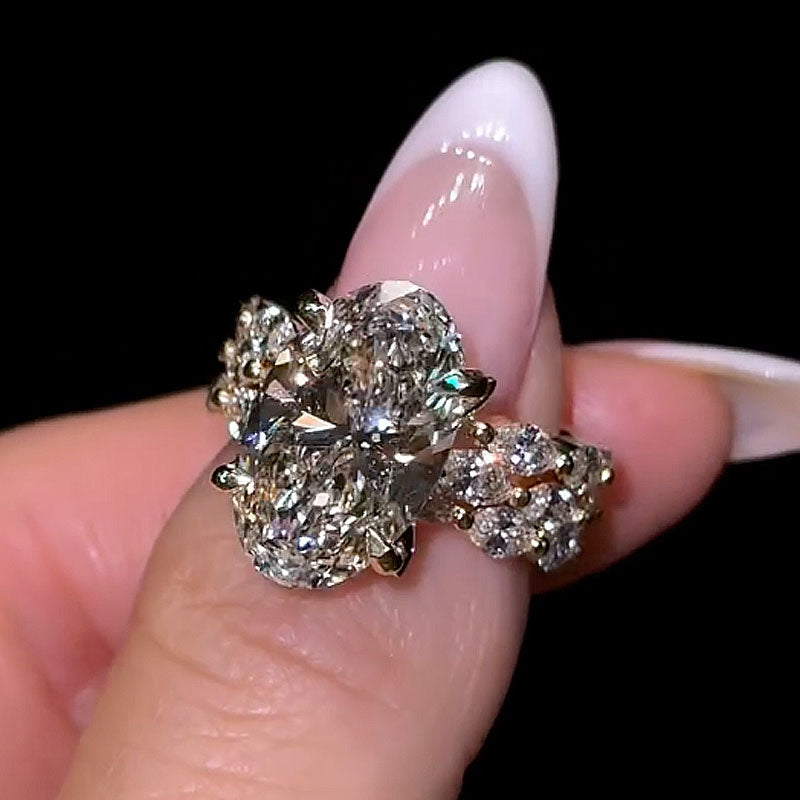 3PC Wedding Ring Set 4.5Ct Oval Cut Engagement Ring With Marquise Cut Full Wedding Band