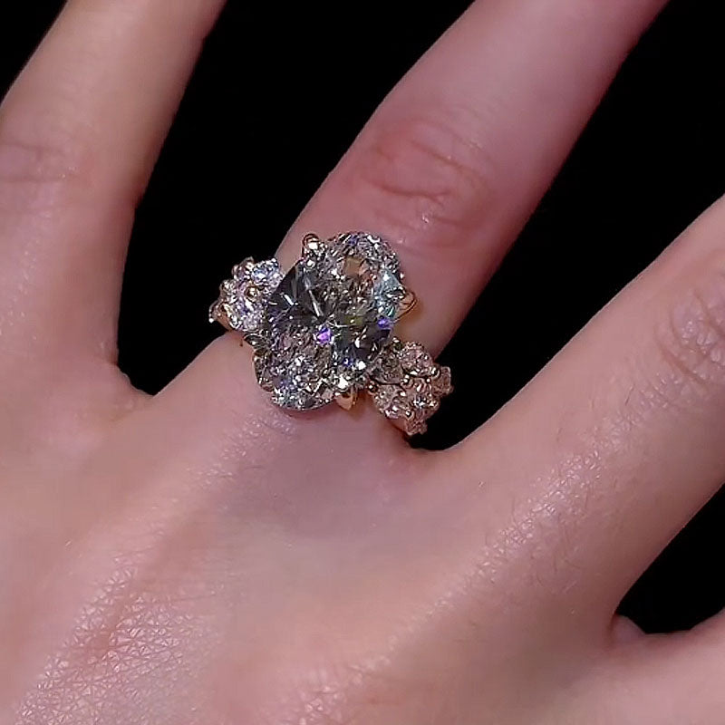 3PC Wedding Ring Set 4.5Ct Oval Cut Engagement Ring With Marquise Cut Full Wedding Band