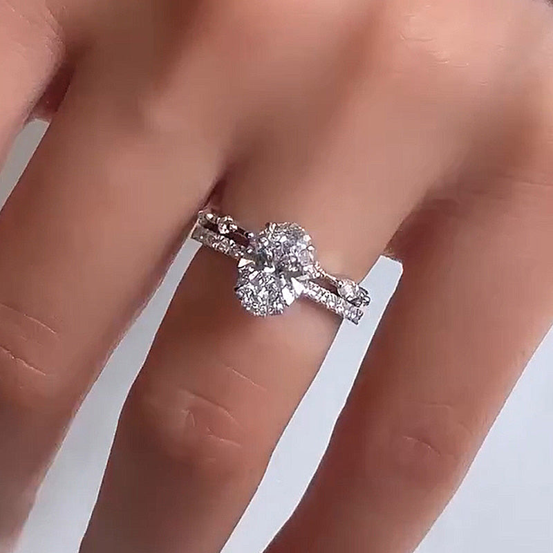 2.5Ct Oval Cut Wedding Ring Set Travel Ring With Classic Wedding Band