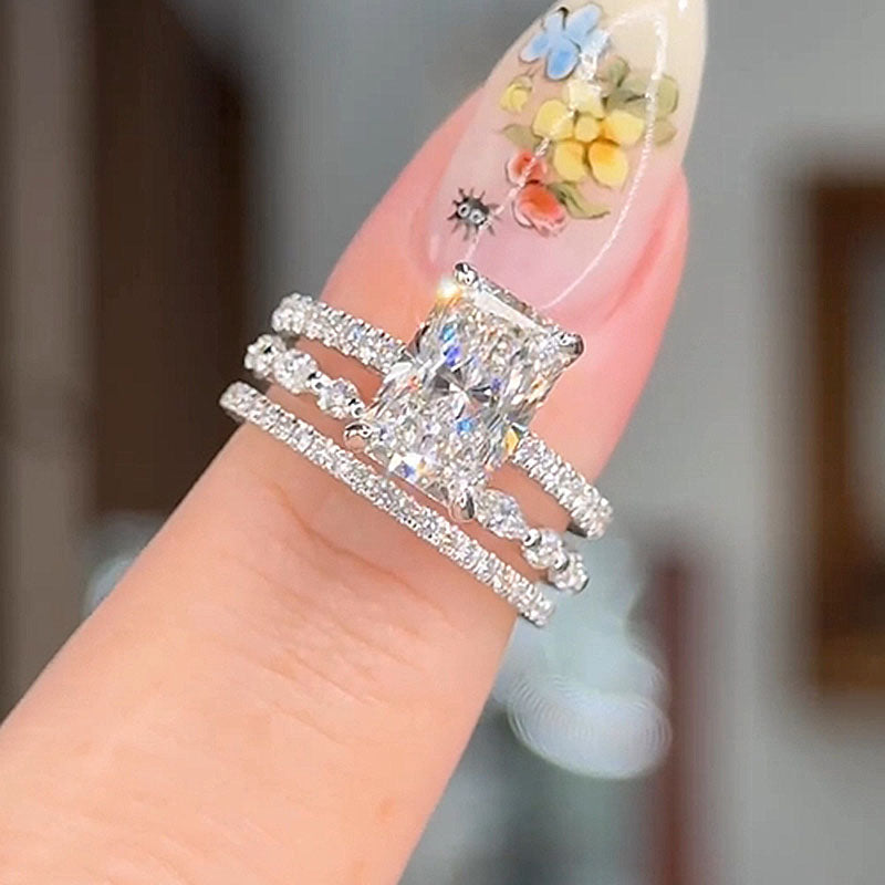 3PC Wedding Set Elegant 3.5 Carat Radiant Cut Simulated Diamond Engagement Ring with Round & Marquise Accents Bands