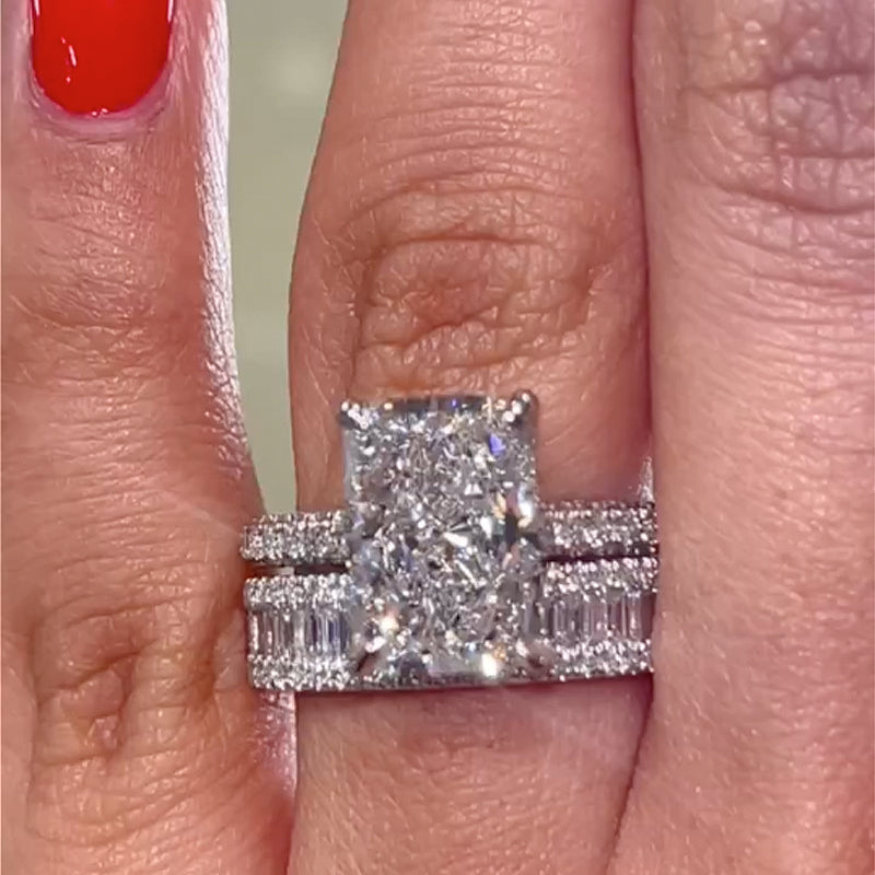 Maxine Elongated 5.0Ct Radiant Cut Wedding Ring With Emerald Cut Wedding Band