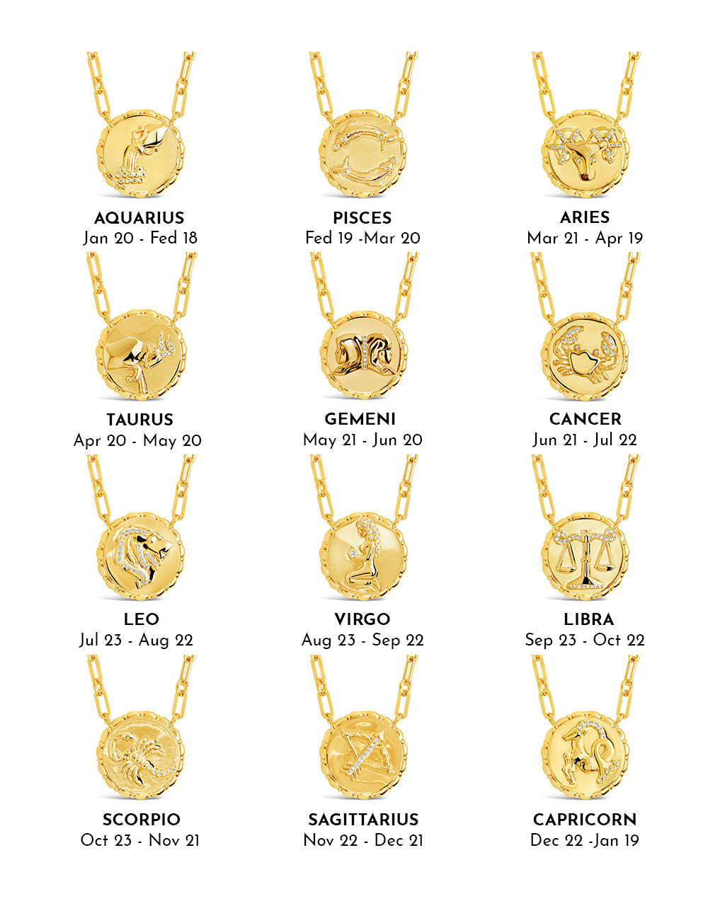 Bold CZ Zodiac Link Pendant Necklace