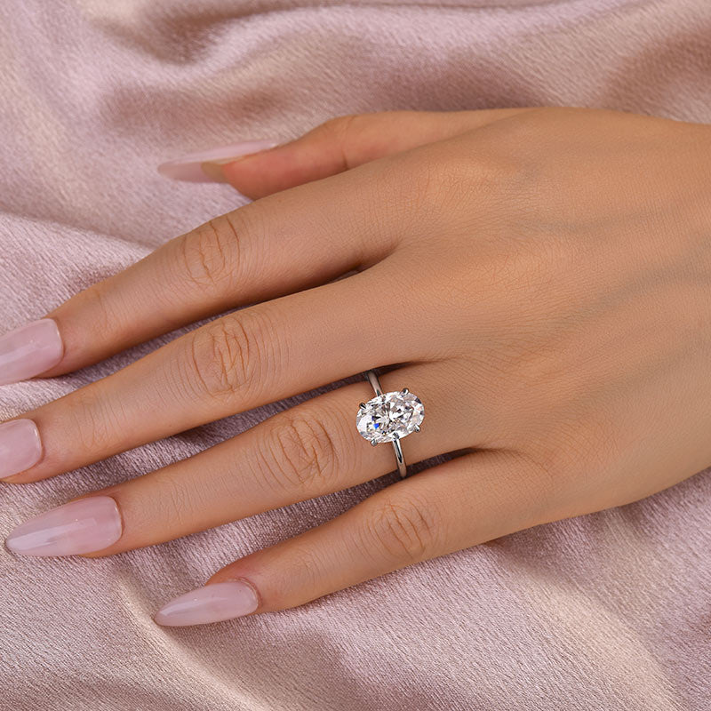 Classic 4.0Ct Solitaire Oval Cut Hidden Halo Engagement Ring In Sterling Silver