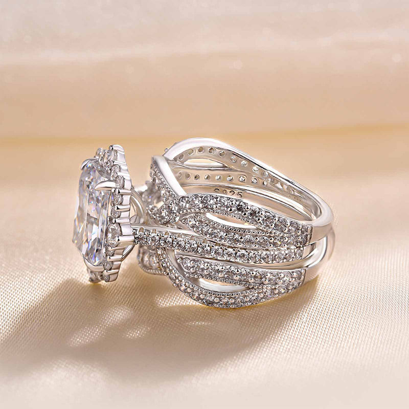 Vintage 3.5 Carat Halo Radiant Cut Insert Wedding Ring Set Travel Ring For Women In Sterling Silver