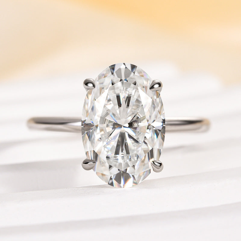 Classic 4.0Ct Solitaire Oval Cut Hidden Halo Engagement Ring In Sterling Silver