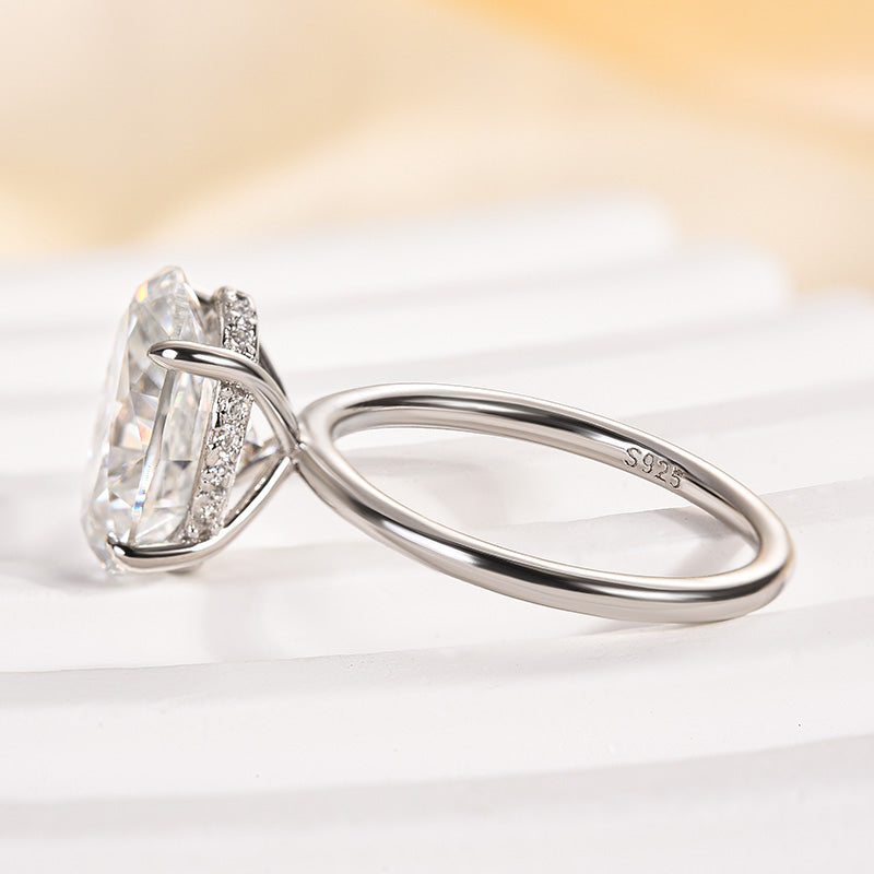 Classic 4.0Ct Solitaire Oval Cut Hidden Halo Engagement Ring In Sterling Silver