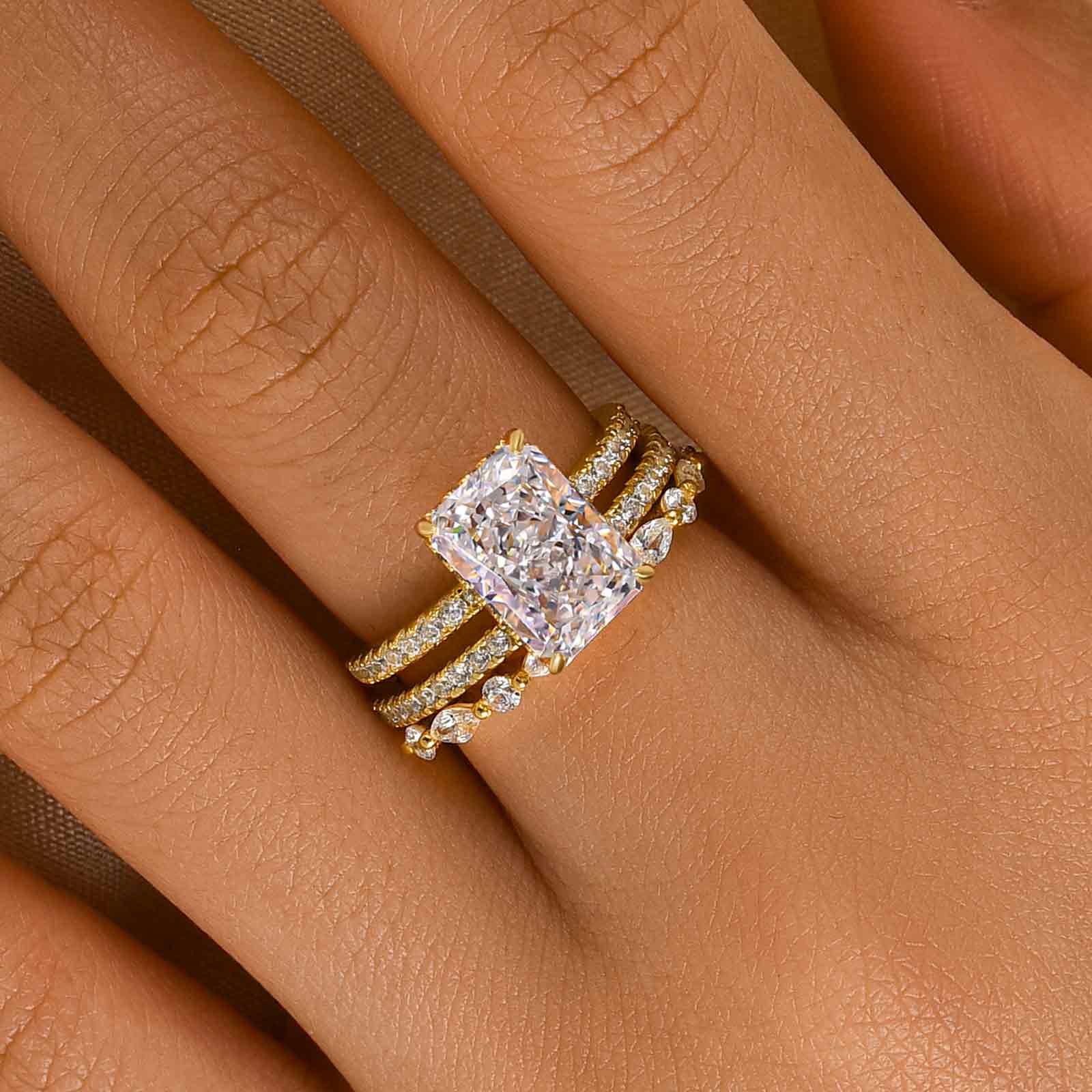 3PC Wedding Set Elegant 3.5 Carat Radiant Cut Simulated Diamond Engagement Ring with Round & Marquise Accents Bands