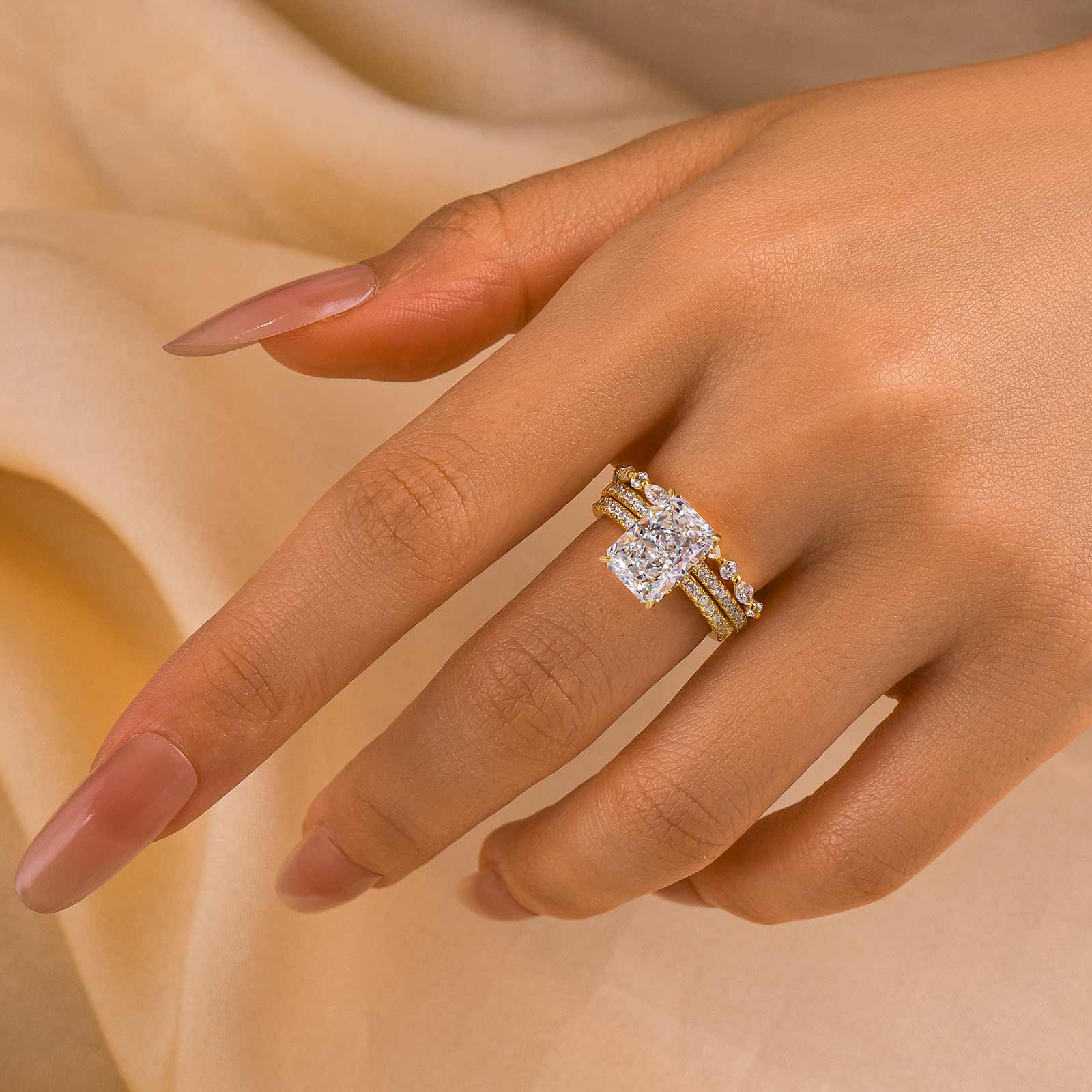 3PC Wedding Set Elegant 3.5 Carat Radiant Cut Simulated Diamond Engagement Ring with Round & Marquise Accents Bands