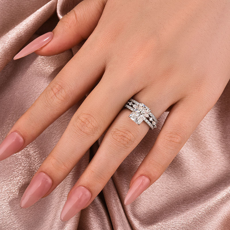 3PC Wedding Set Elegant 3.5 Carat Radiant Cut Simulated Diamond Engagement Ring with Round & Marquise Accents Bands