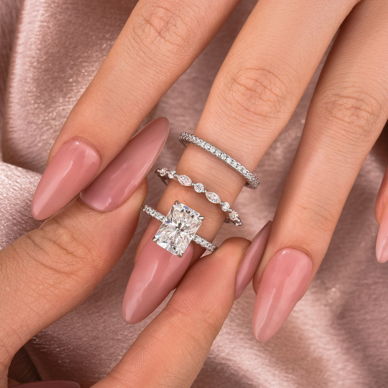 3PC Wedding Set Elegant 3.5 Carat Radiant Cut Simulated Diamond Engagement Ring with Round & Marquise Accents Bands