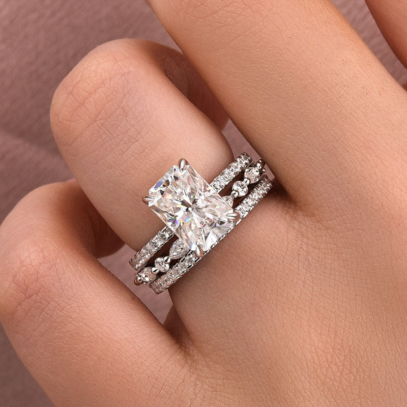 3PC Wedding Set Elegant 3.5 Carat Radiant Cut Simulated Diamond Engagement Ring with Round & Marquise Accents Bands