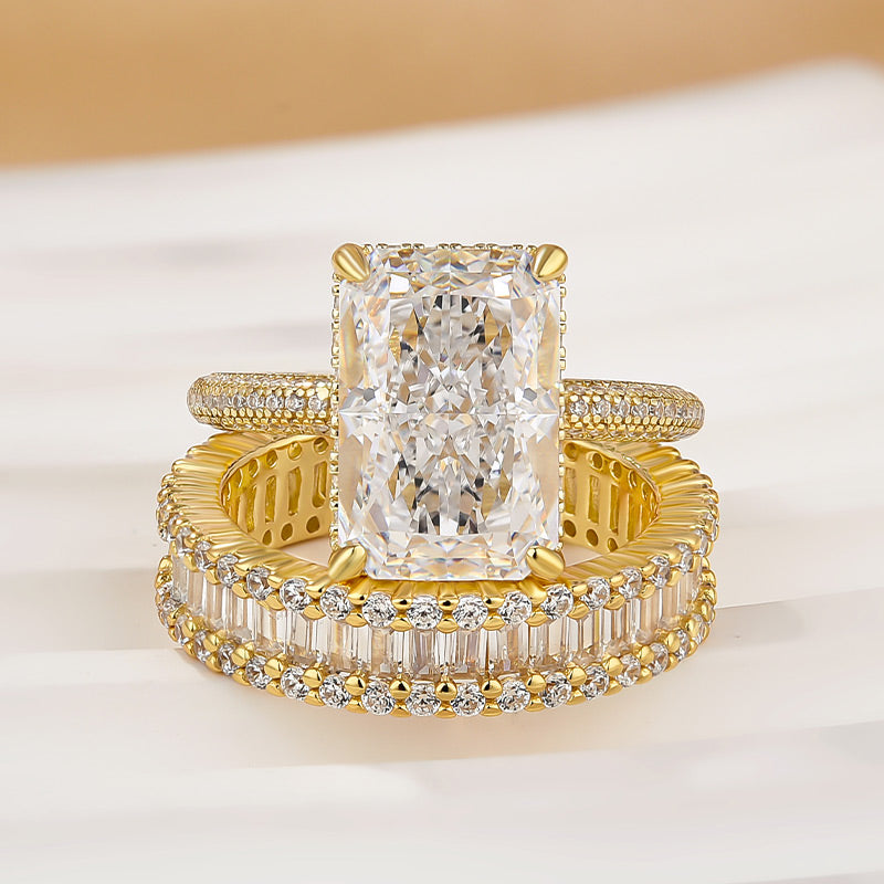 Maxine Elongated 5.0Ct Radiant Cut Wedding Ring With Emerald Cut Wedding Band