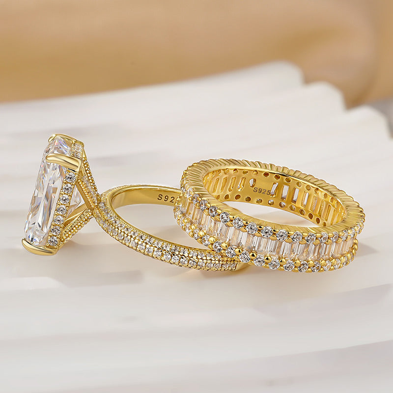 Maxine Elongated 5.0Ct Radiant Cut Wedding Ring With Emerald Cut Wedding Band