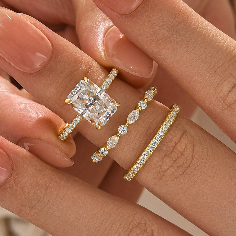 3PC Wedding Set Elegant 3.5 Carat Radiant Cut Simulated Diamond Engagement Ring with Round & Marquise Accents Bands