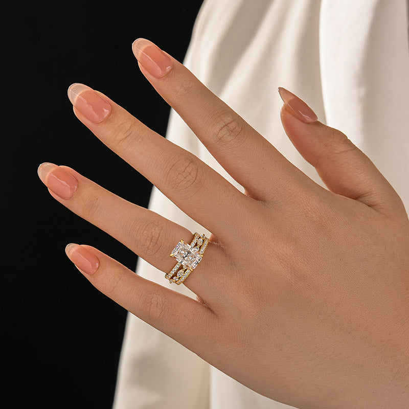 3PC Wedding Set Elegant 3.5 Carat Radiant Cut Simulated Diamond Engagement Ring with Round & Marquise Accents Bands