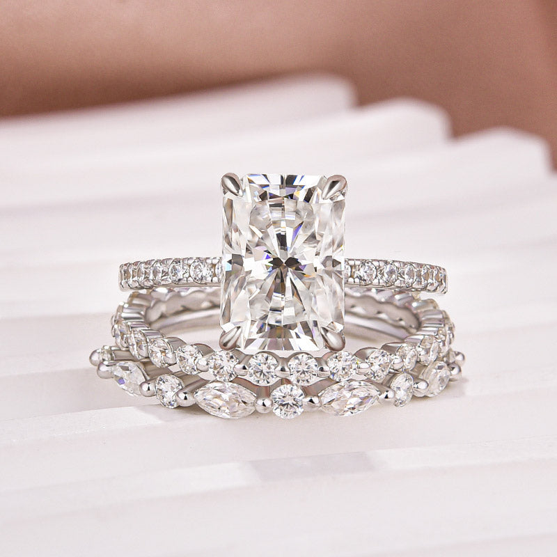 3PC Wedding Set Elegant 3.5 Carat Radiant Cut Simulated Diamond Engagement Ring with Round & Marquise Accents Bands