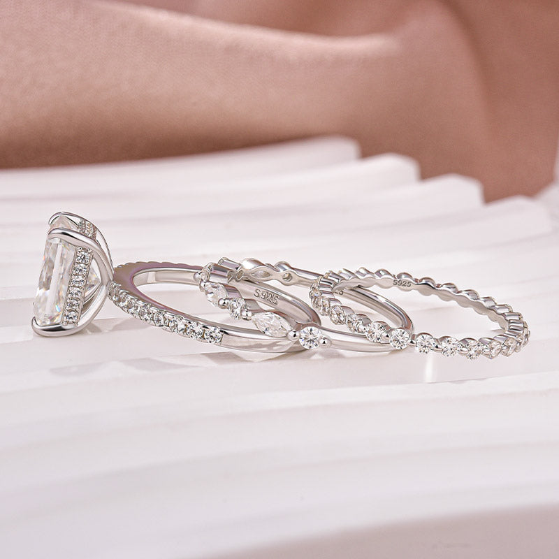 3PC Wedding Set Elegant 3.5 Carat Radiant Cut Simulated Diamond Engagement Ring with Round & Marquise Accents Bands