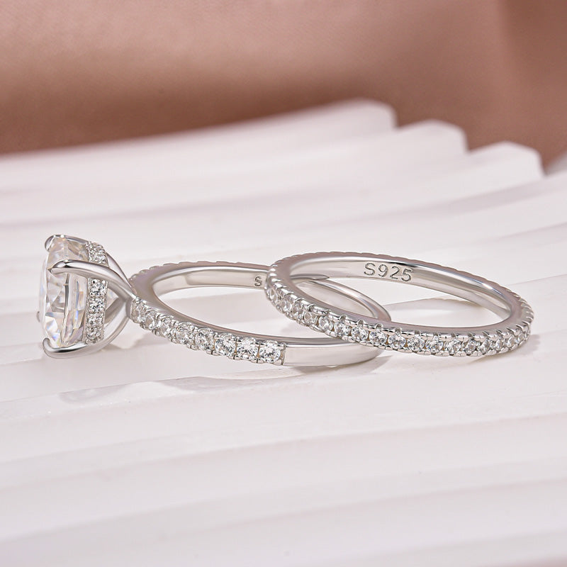 2.5 Carat Cushion Cut Bridal Wedding Ring Set Travel Ring With Half Eternity Wedding Band