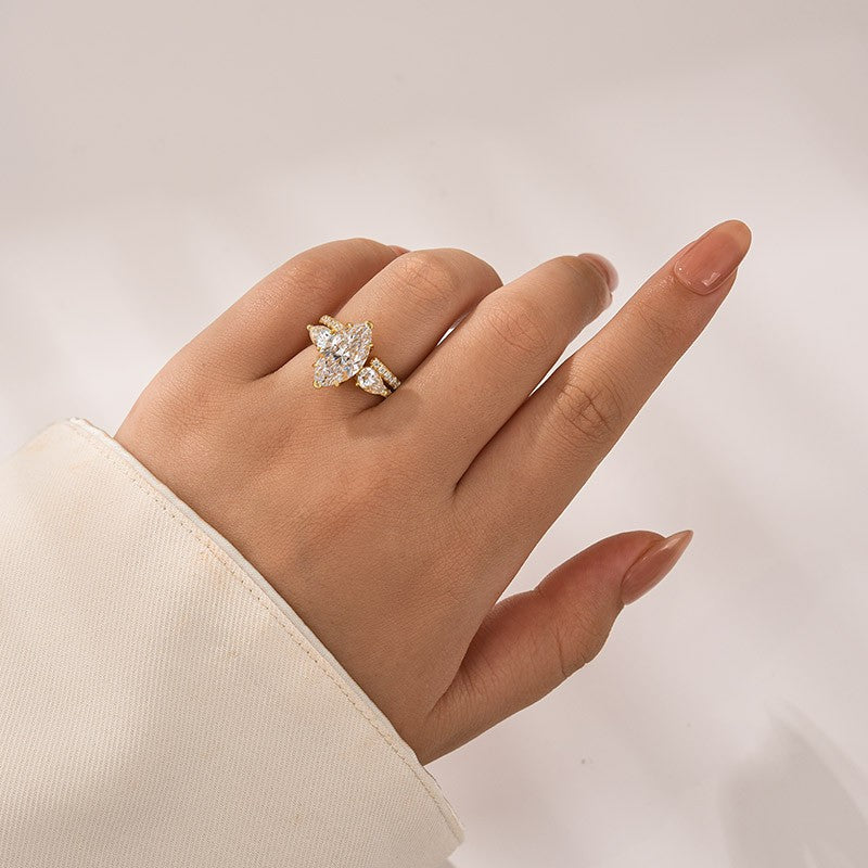 Unique 4.0Ct Marquise Cut Insert Wedding Ring Set For Women In Sterling Silver