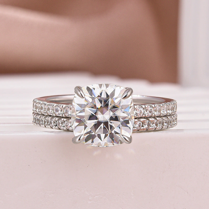 2.5 Carat Cushion Cut Bridal Wedding Ring Set Travel Ring With Half Eternity Wedding Band